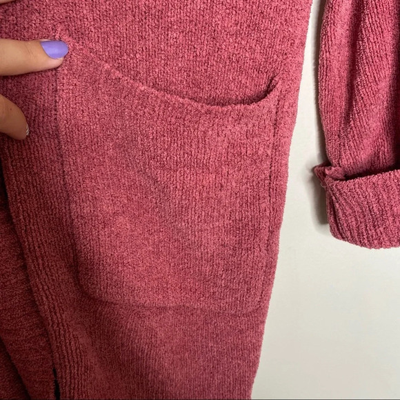 Barefoot Dreams Cozy Chic Lite Rust Knit Long Cardigan Pockets Size Small - Picture 6 of 9